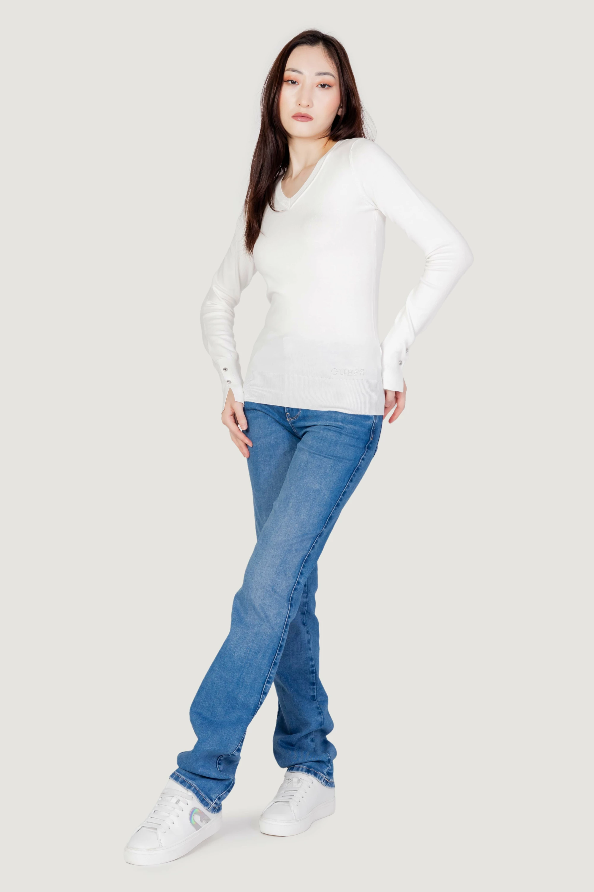 Xhemper për femra Guess GENA VN LS W2YR31Z2V62, e bardhë [Madhësia: M]