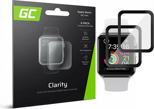 Mbrojtëse ekrani Green Cell GC Clarity për Apple Watch 42mm, x2, qelq i temperuar 9H, transparent