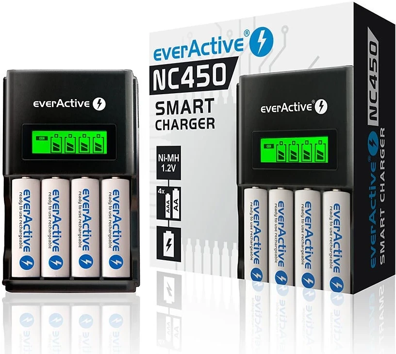 Karikues për bateri everActive, NC-450, i zi 
