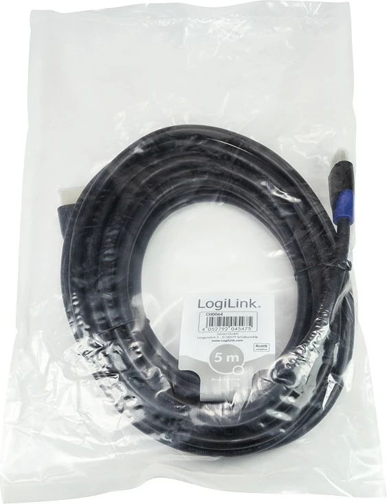 Kabllo HDMI LogiLink CH0064, 5m, 4K, 3D, e zezë