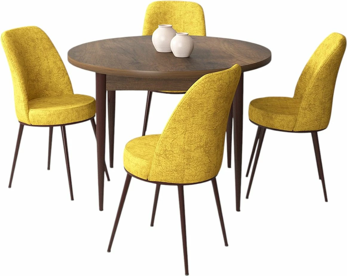 Tavolinë me karrige, 5 copë, Skye Decor, ngjyrë barok dhe mustard