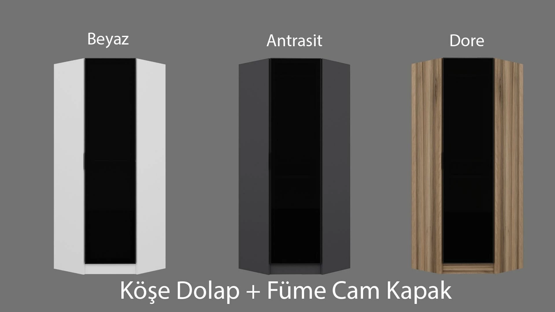 Dollap këndor Skye Decor, xham i errët, 210cm