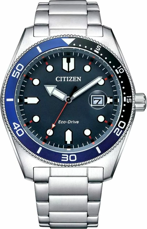 Orë dore sportive meshkuj CITIZEN Marine AW1761-89L, blu e argjendtë, set me kuti