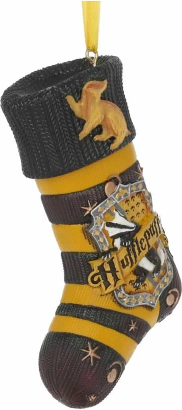 Ornament varës NEMESIS NOW Harry Potter Hufflepuff Stocking, prej rrëshire, i pikturuar me dorë, i licencuar zyrtarisht, verdhë/zi