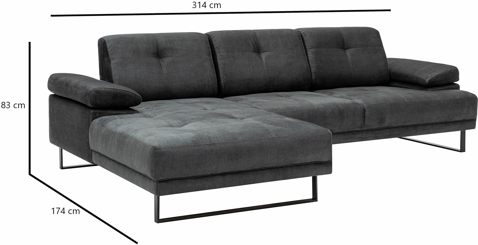 Këndare Atelier del Sofa, Mustang Large, kënd i majtë, ngjyrë antracit