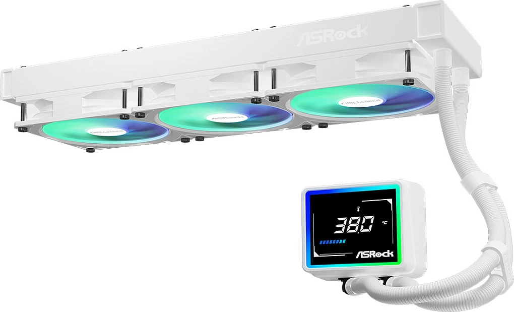 Ftohës me ujë AIO ASRock Challenger White 360 Digital, 360mm, 3x120mm, ekran 3", i bardhë