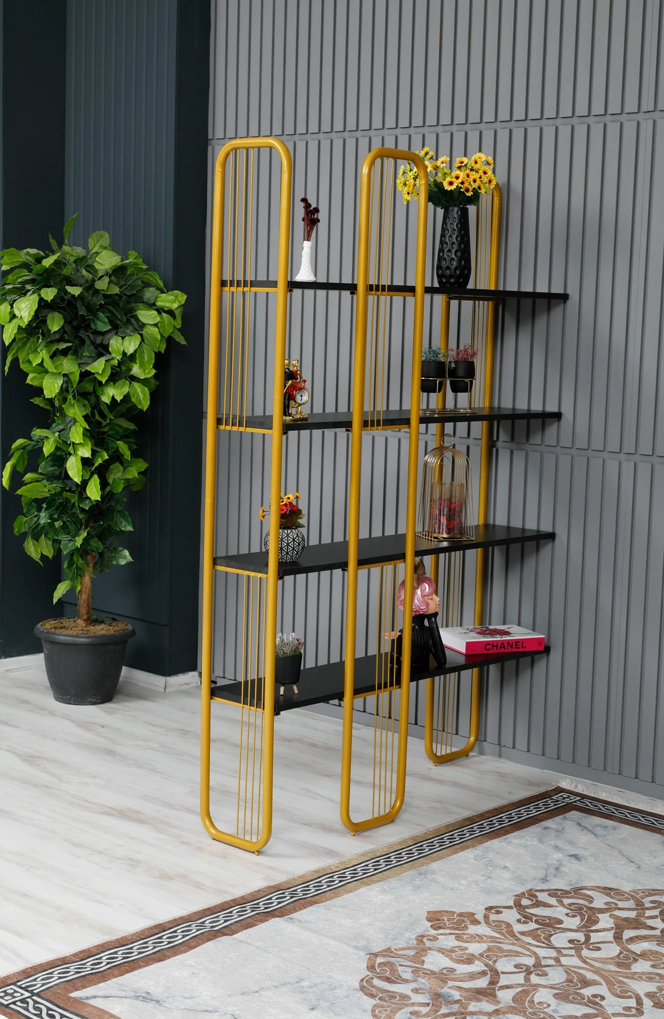 Raft librash Hanah Home, ngjyrë e zezë dhe ari