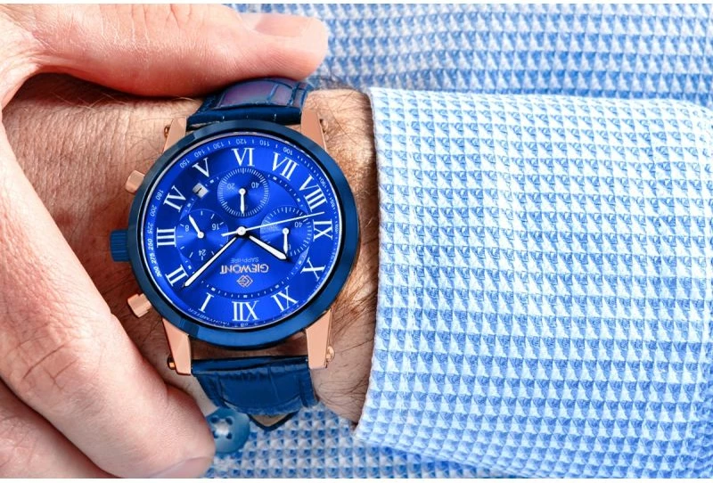 Orë dore meshkuj Giewont GW6260-A5 Copper Blue, rrip lëkure, blu