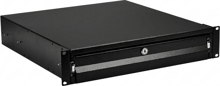 Sirtar rack 19 inç EFB Elektronik 2U për tastierë/dokumente, me çelës, i zi RAL9005