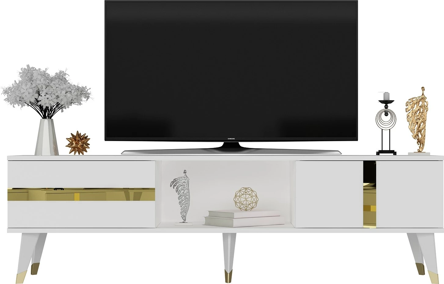 Komodë TV Hanah Home, Vania, e bardhë dhe ari