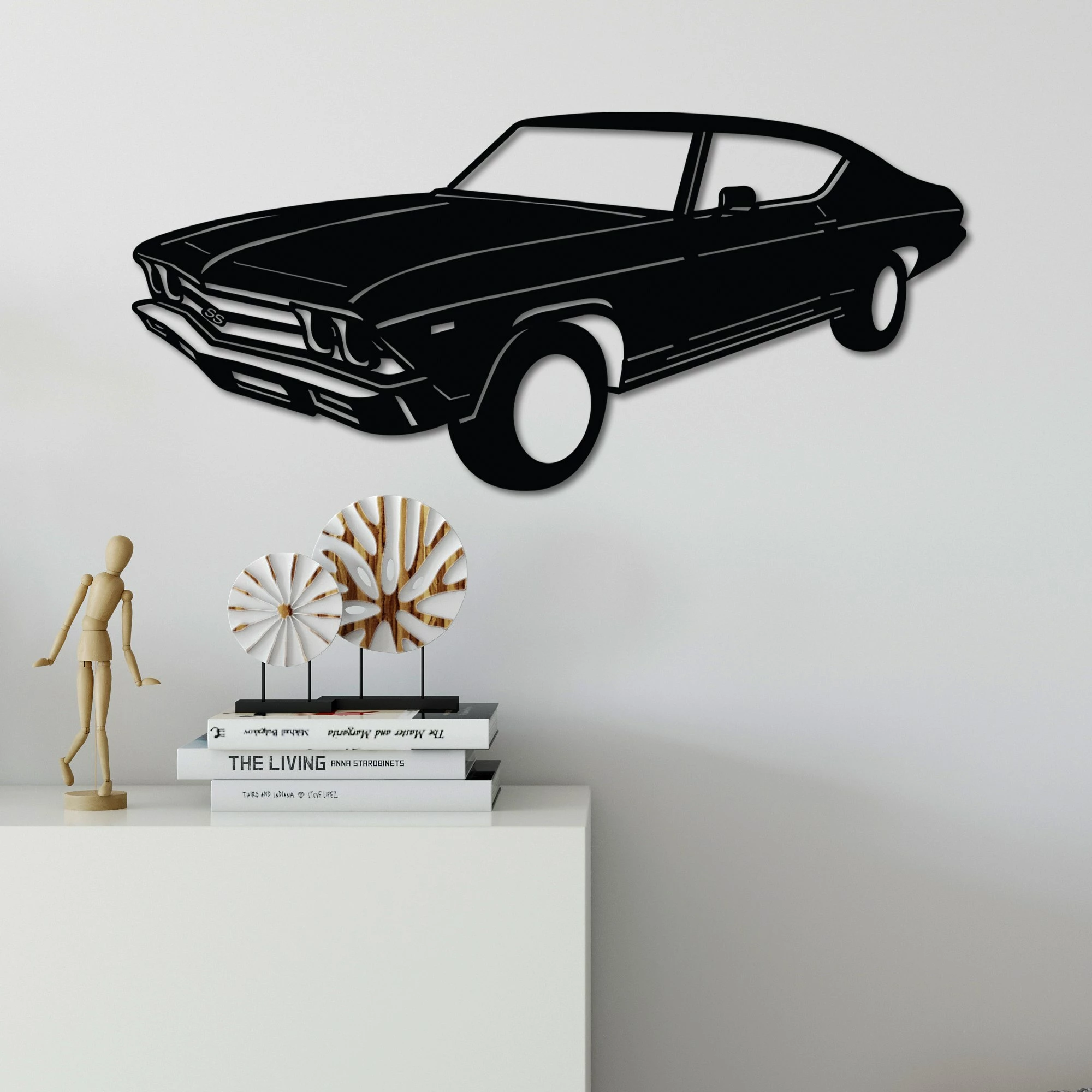 Aksesor dekorativ metalik për mur, Chevrolet Chevelle SS 1969 Malibu, ngjyrë e zezë
