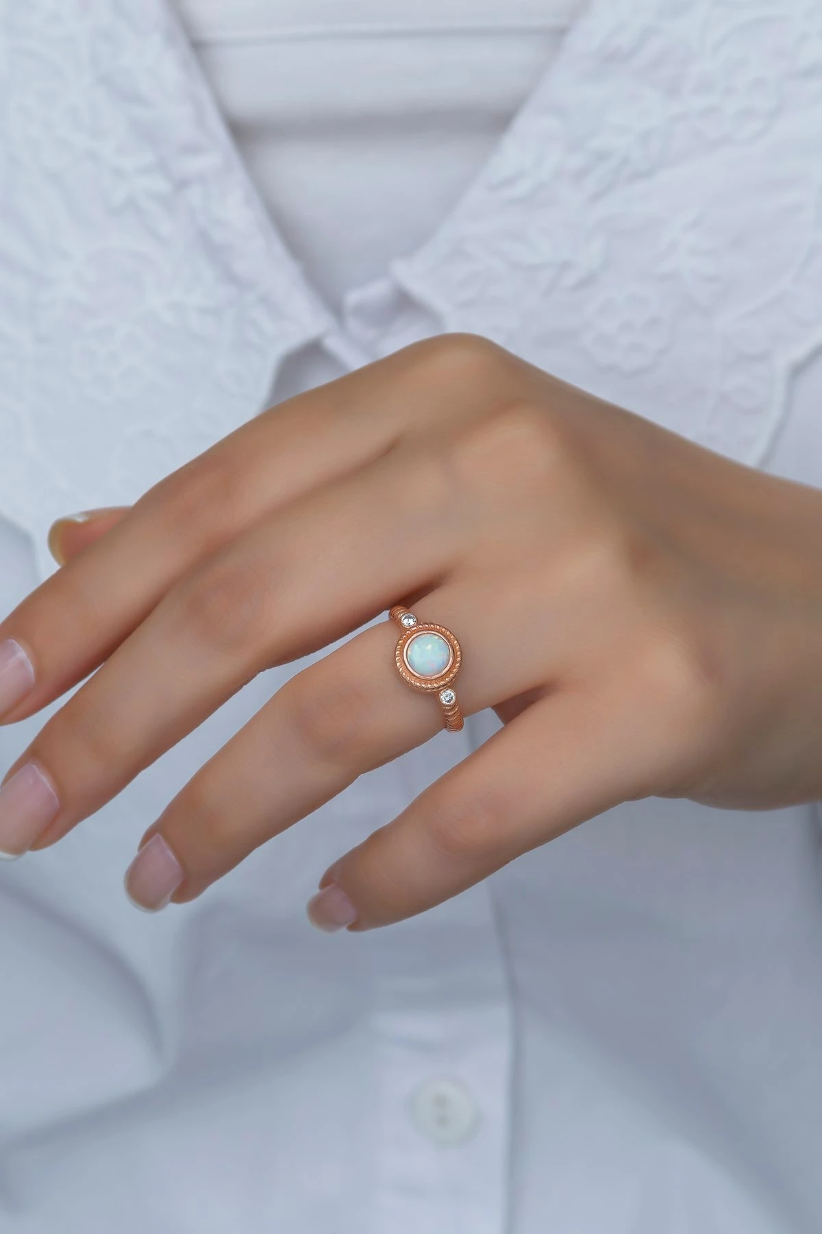 Unazë argjendi Jumeon, opal, ngjyrë rozë ari, NRZ99378