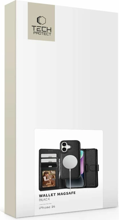 Mbështjellës Tech-Protect Wallet MagSafe për iPhone 16, i zi