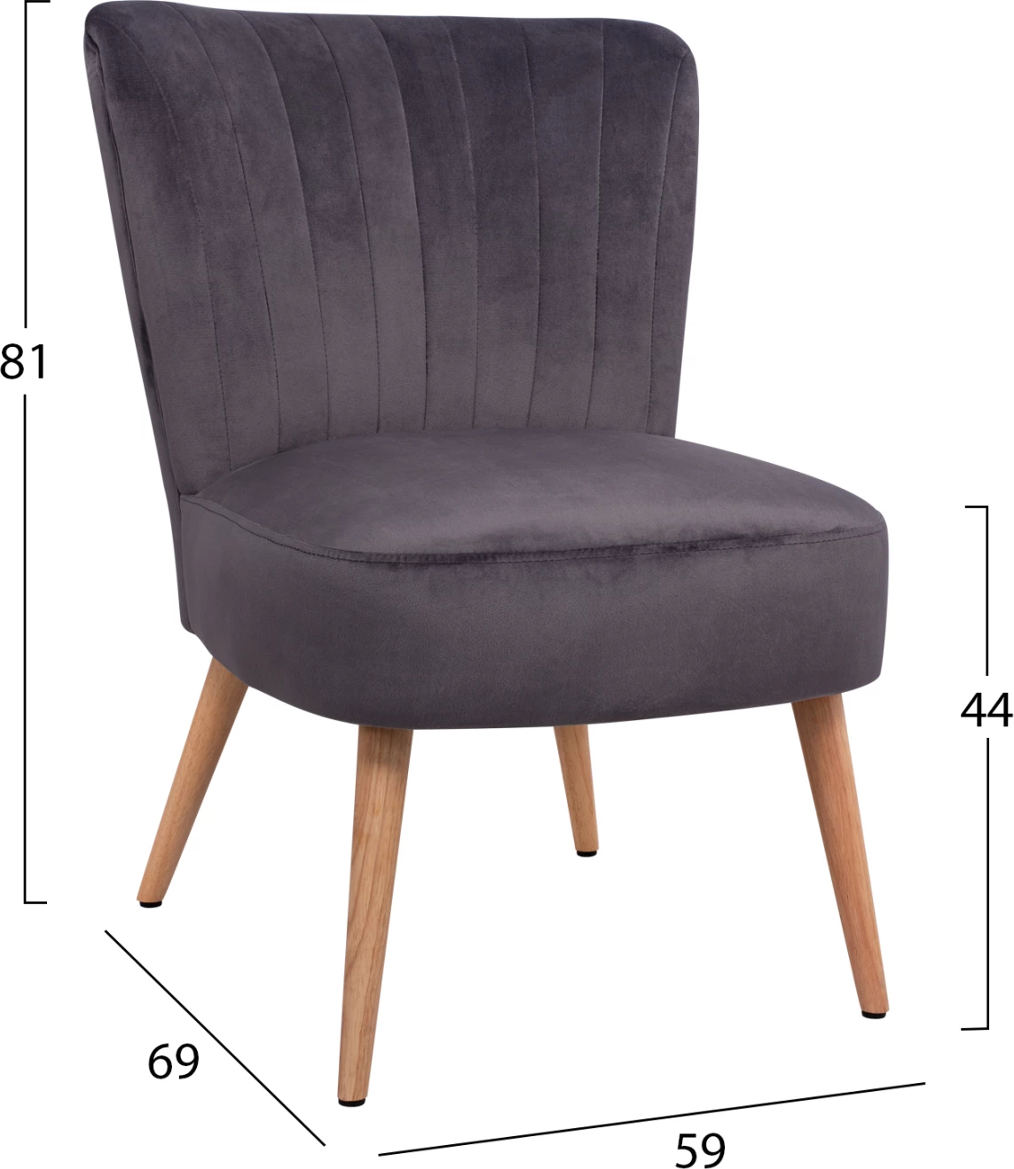 Karrige kadife Carissa ngjyrë gri FH8404.01 59x69x81h cm