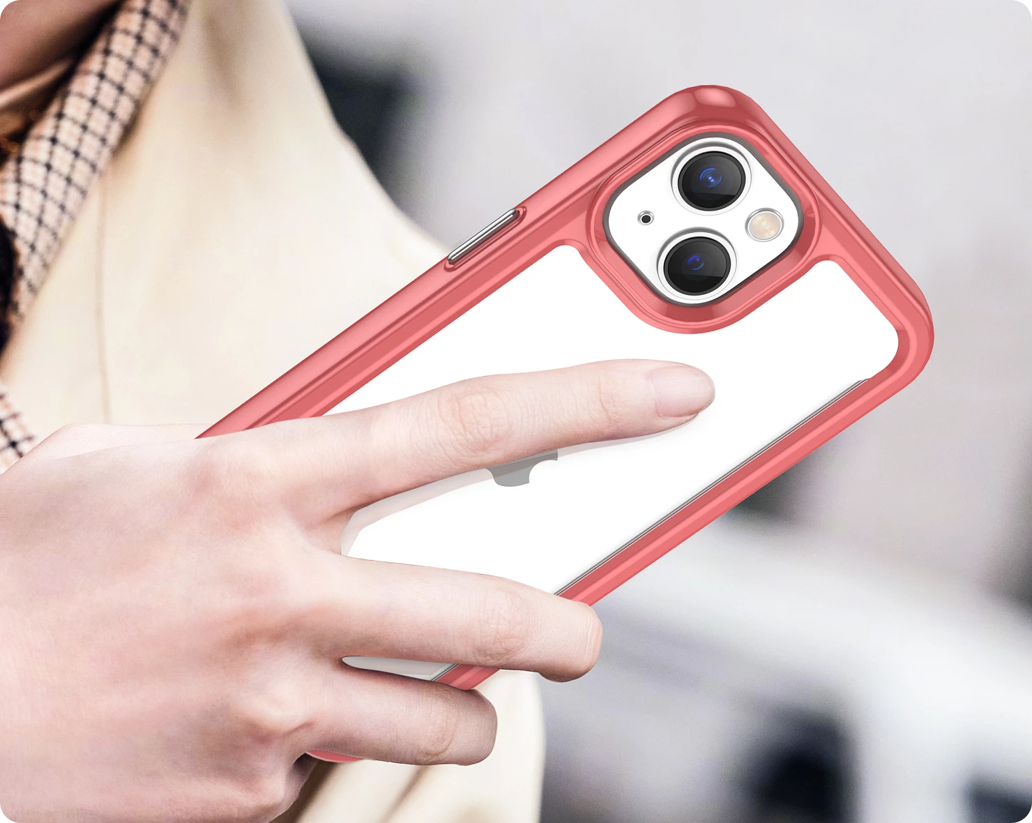 Mbështjellës Hurtel Outer Space Case për iPhone 14, hard cover me kornizë xheli, Kuqe