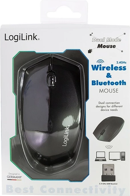 Maus ergonomik pa kabllo LogiLink ID0191 1200 DPI 2.4GHz/Bluetooth 4.2, e zezë