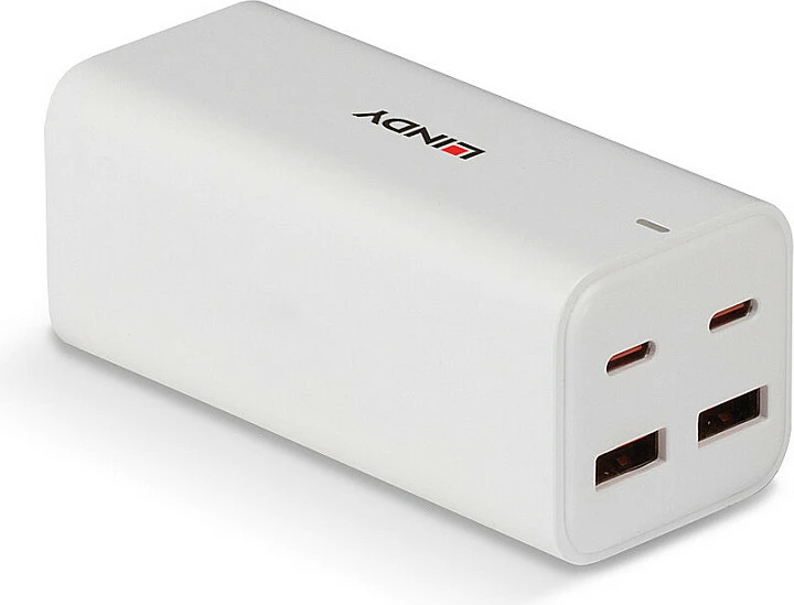 Karikues i shpejtë LINDY USB 4-Port GaN 100W, 2x USB-C PD, 2x USB-A, i bardhë
