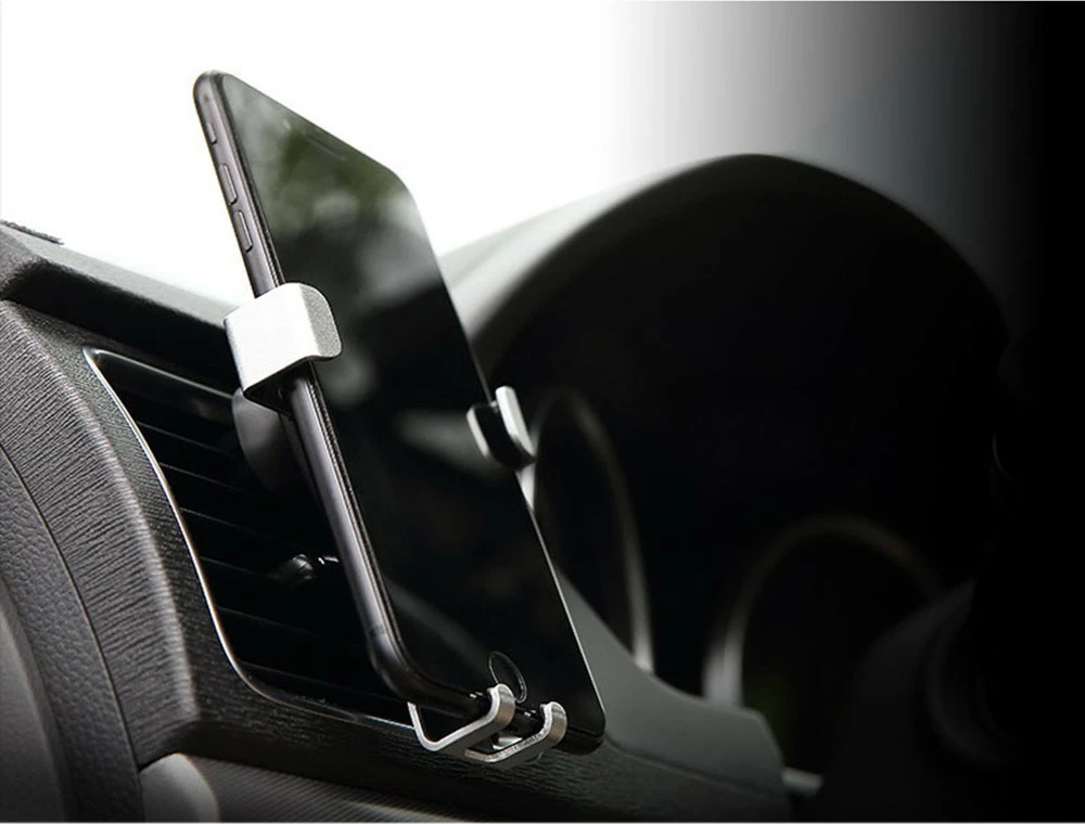 Mbajtës telefoni për veturë, Maclean MC-324, gravitet me kapëse, montim në grilë ajri ose xham/dash, rrotullim 360°, universal, Black/Silver