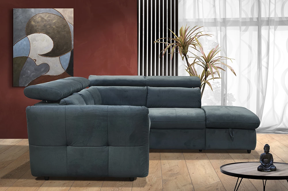 Kënd divan shtrat Monserat, kënd i djathtë, ngjyrë petrol, 254x224x90