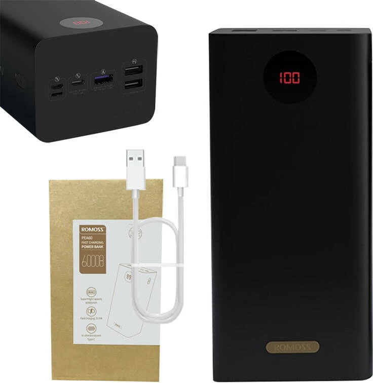 Powerbank Romoss PEA60, 60000mAh, QC + PD, 22.5W, e zezë