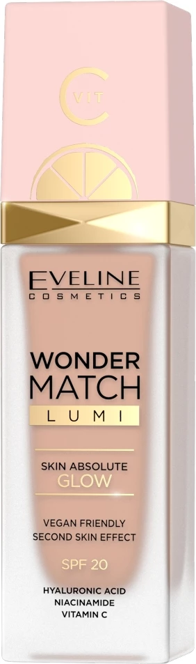 Fondatinë për femra Eveline Cosmetics Wonder Match Lumi Luxury Illuminating 20 Nude 30ml