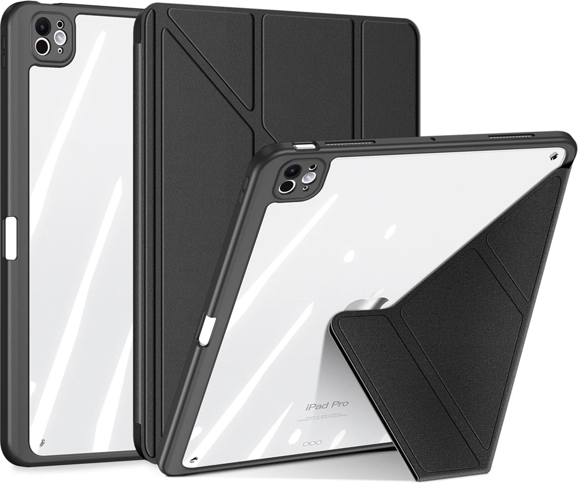 Mbështjellës për iPad Dux Ducis Magi për iPad Pro 13\" (2024/2025), me stand, me pjesë të pasme transparente të ndashme, i zi, në kuti