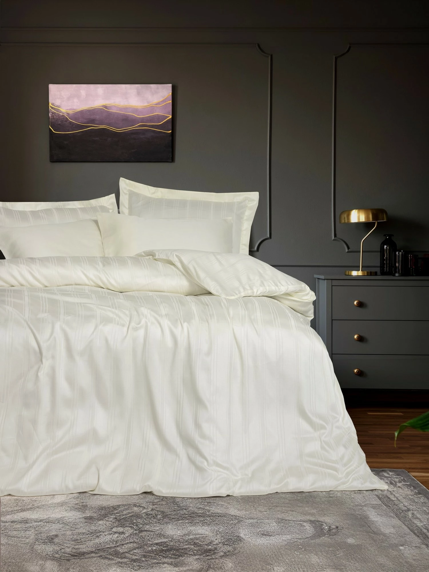 Set mbulesë për jorgan dopio, bambu, ngjyrë ecru, L'essentiel, Bamboo Stripe