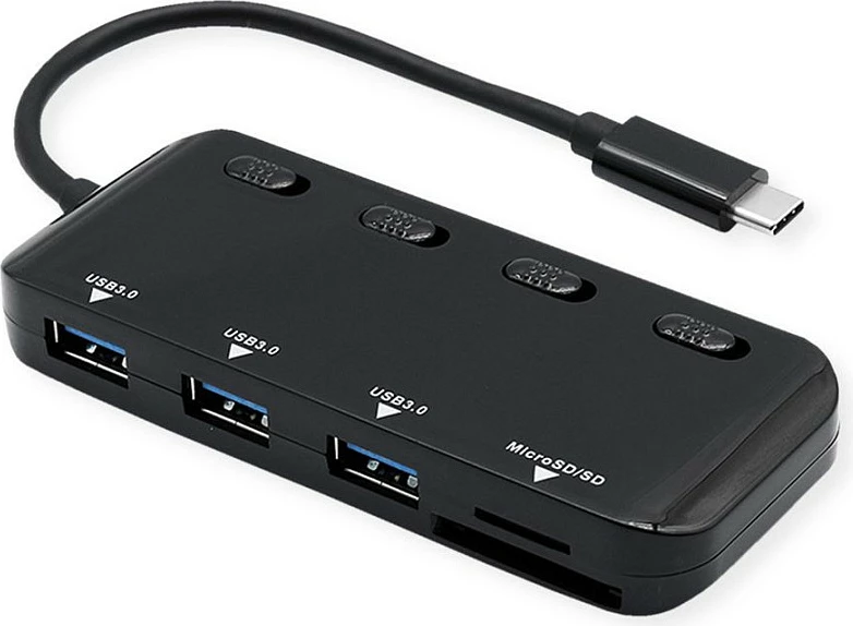 Hub USB-C ROLINE USB 3.2 Gen 1, 3x USB-A + MicroSD Card Reader, i zi