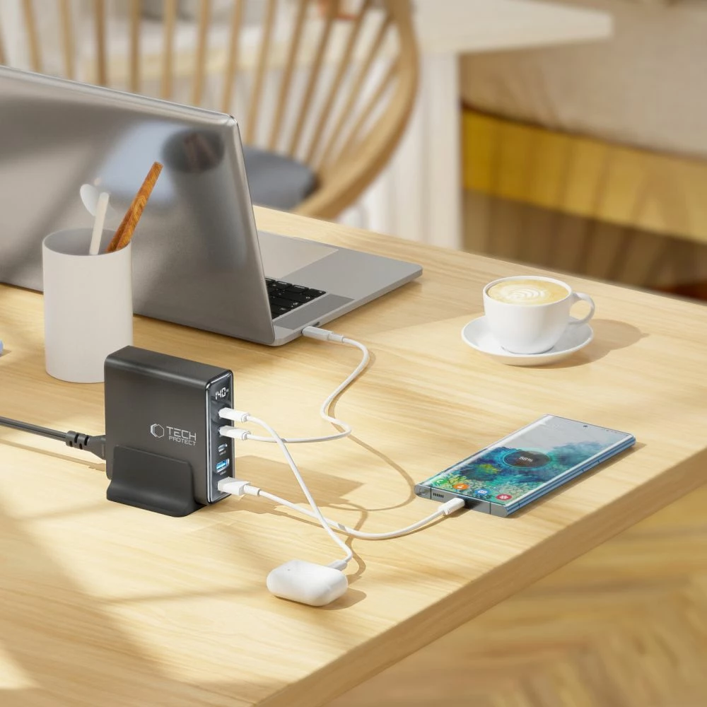 Stacion karikimi Tech-Protect DC140W-GAN, 5 porta, GaN, i zi