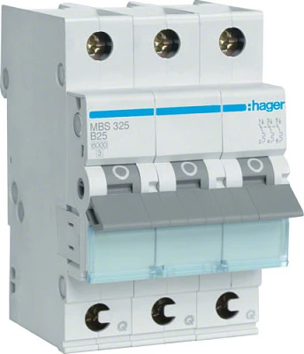 Siguresë automatike Hager MBS325, 3-pol, B25A, 6kA, QuickConnect, bardhë/gri