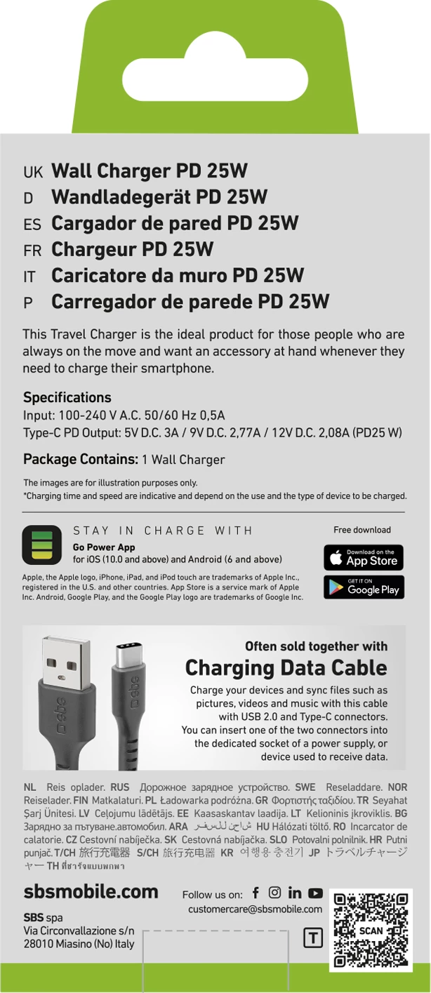 Karikues muri SBS TETR1CPD25, 25W, USB-C, Power Delivery, i zi