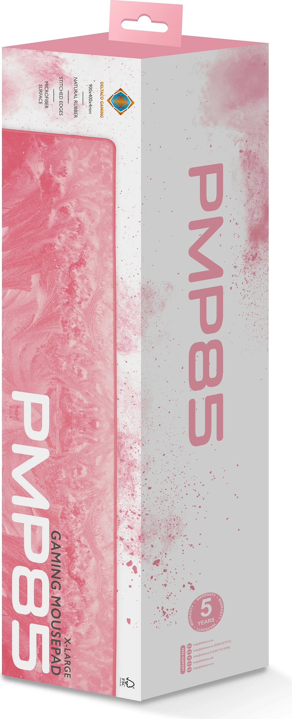 Mauspad Deltaco Gaming PMP85, XL 900x400mm, 4mm, pink