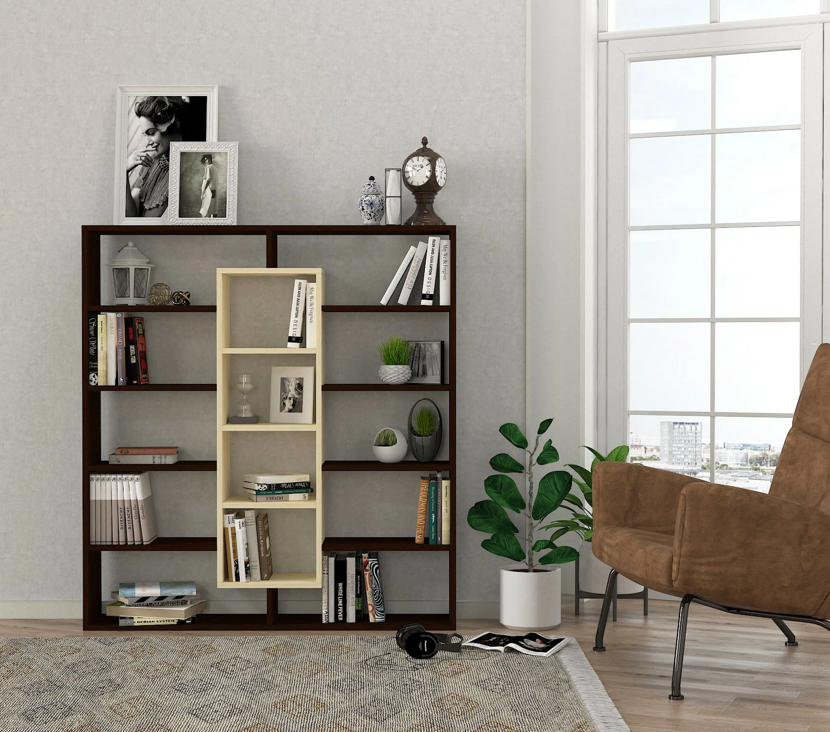 Raft librash Hanah Home, Ample, ngjyrë lis dhe kafe, 125x135.7x22cm
