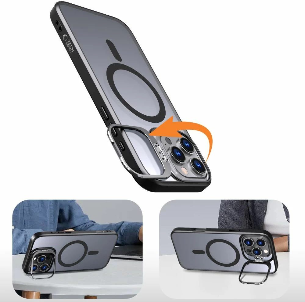 Mbështjellës Tech-Protect MagStand për iPhone 15 Pro, MagSafe, i zi