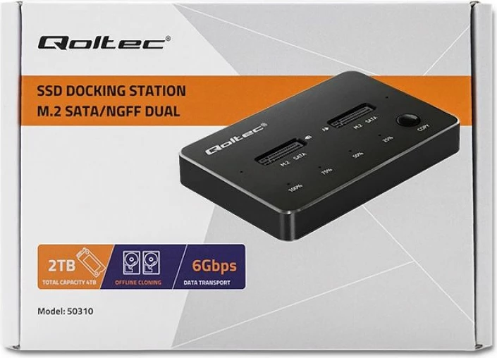 Doking stacion për SSD M.2 SATA Qoltec, 2x porta, e zezë