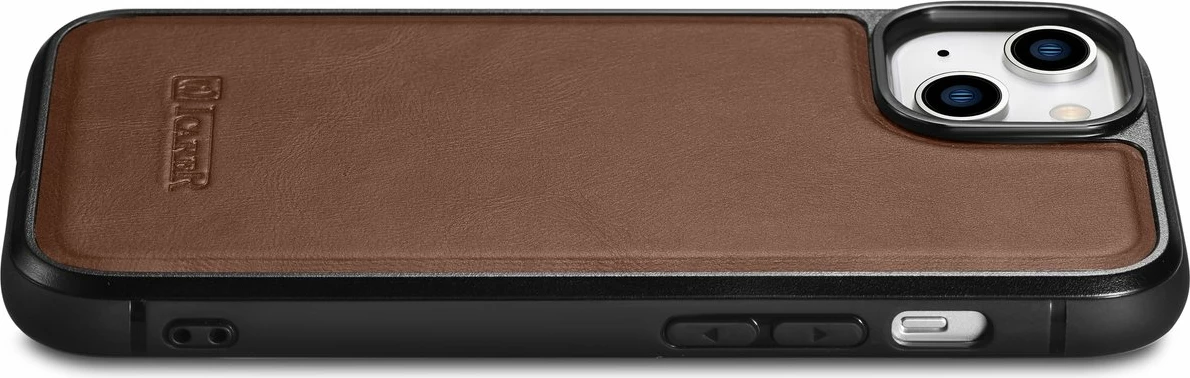 Mbështjellës lëkure iCarer për iPhone 14 Plus, MagSafe, Kafe