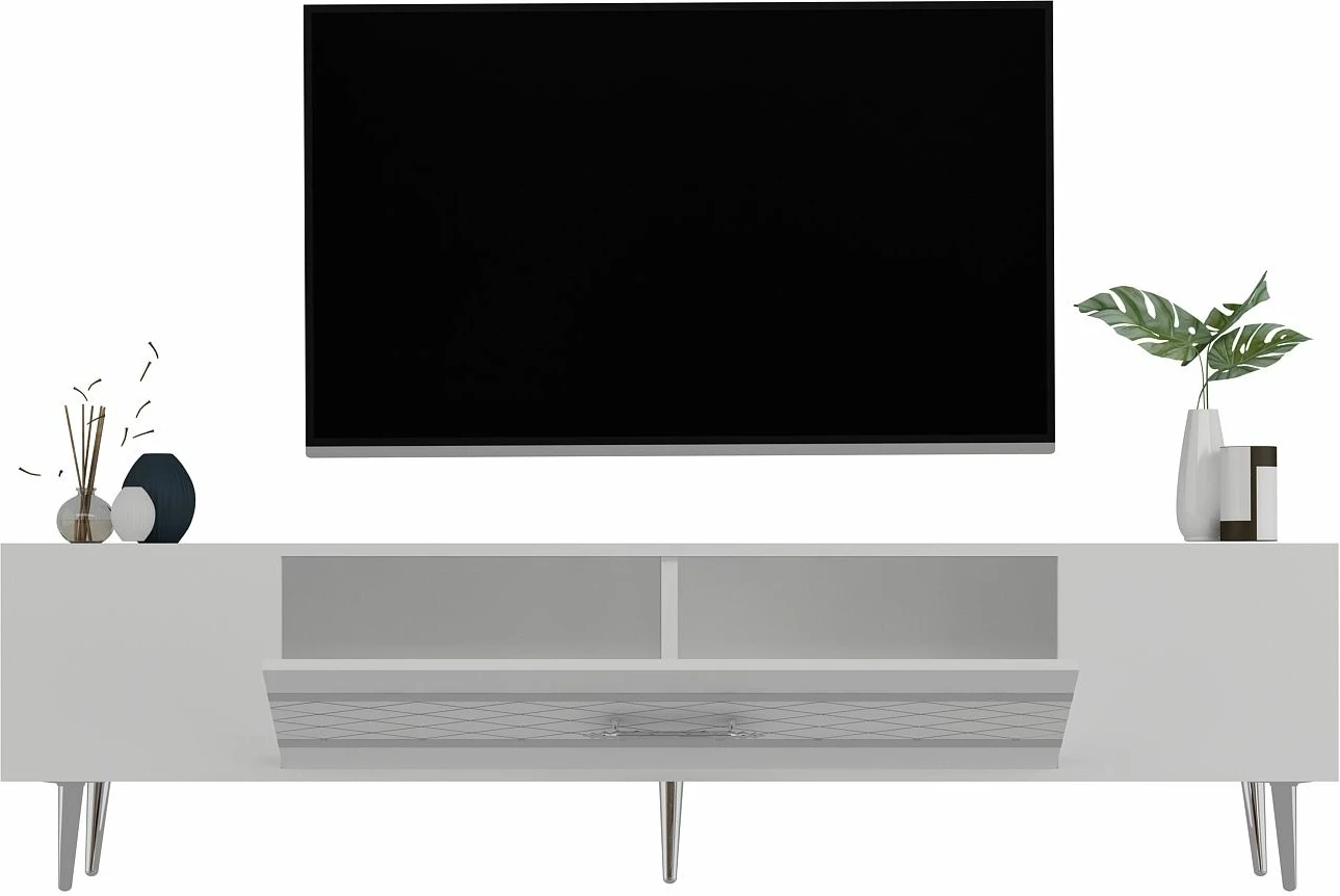 Komodë për TV Skye Decor, Dekolp2, e bardhë, argjend