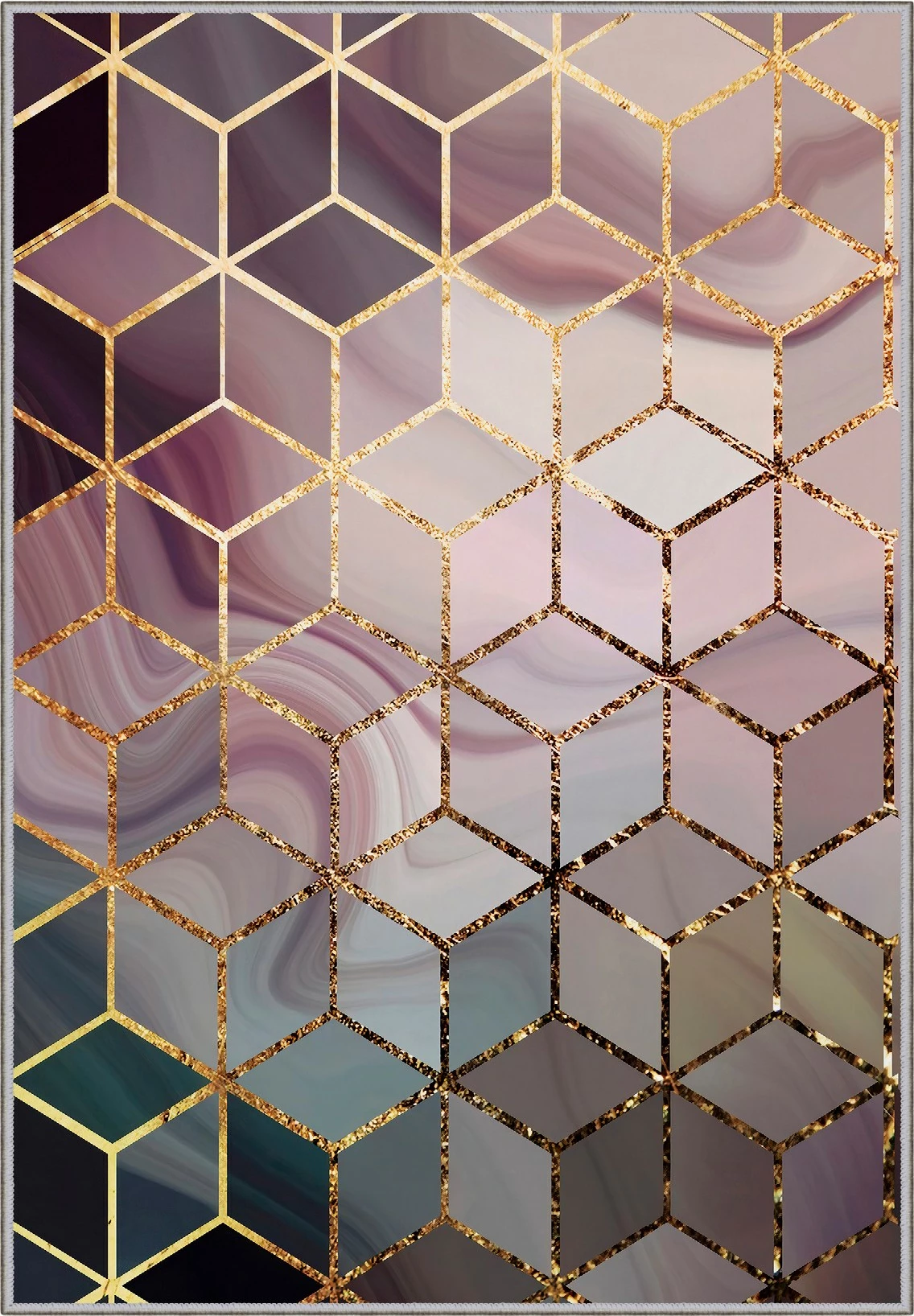 Qilim dekorativ, ngjyra lejla, vjollcë, bezhë, krem, ari, 80x150cm, Wookece320