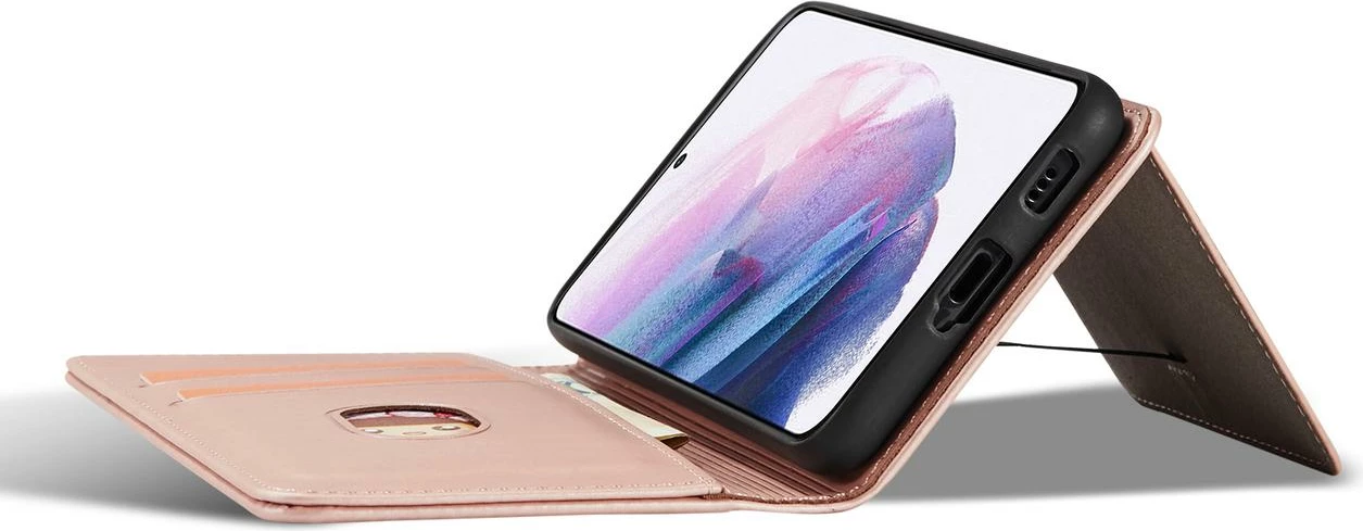 Mbështjellës Hurtel Magnet Card Case për Samsung Galaxy S22+, me kapak, xhep kartelash, rozë