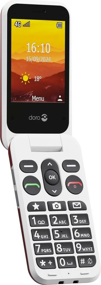 Celular Doro Leva L20, Clamshell, 2.8", 2 MP, 1150 mAh, Kuq, Bardhë