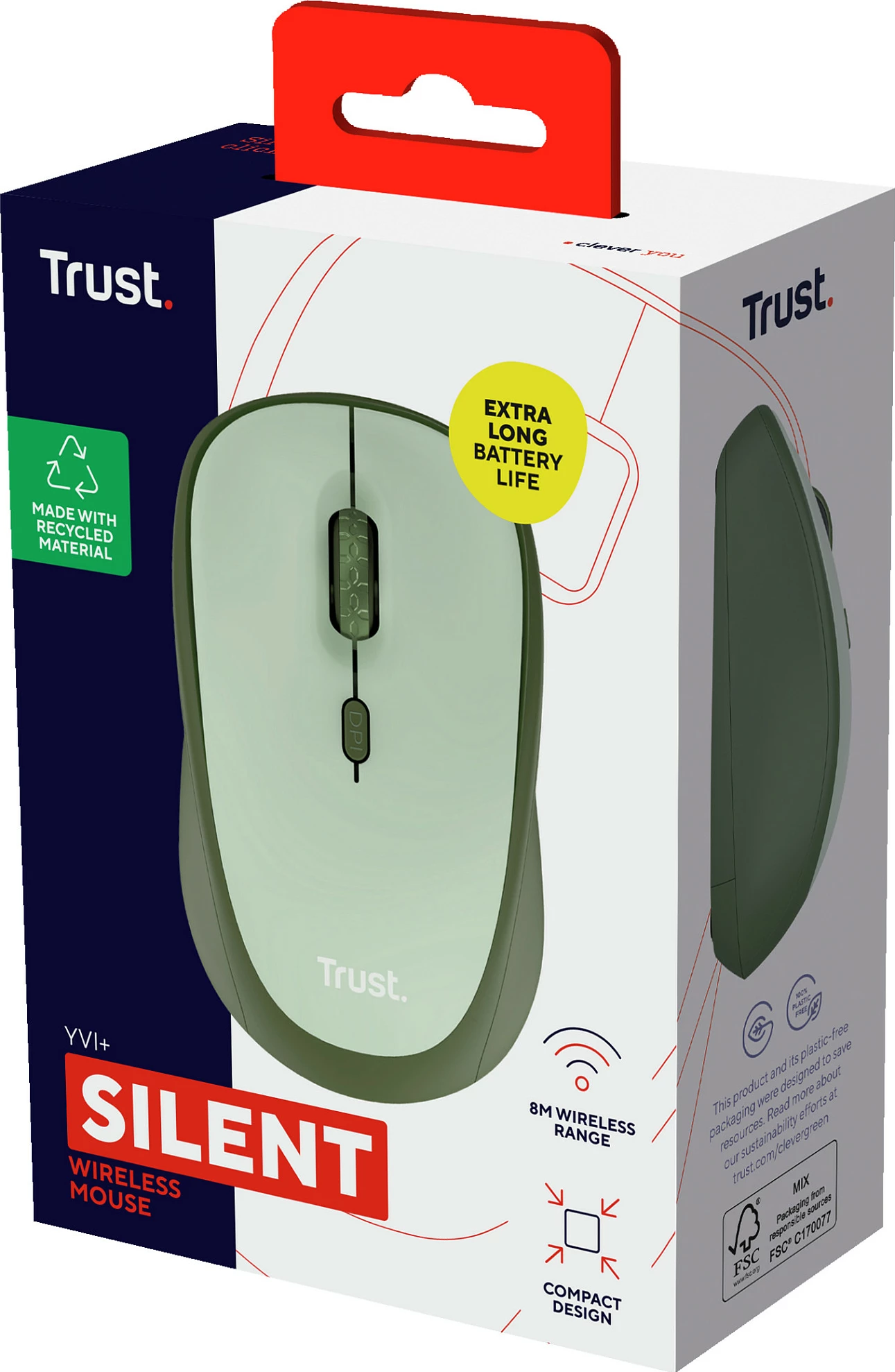 Maus Trust Yvi+, wireless RF 2.4GHz, 1600 DPI, i zi/jeshil