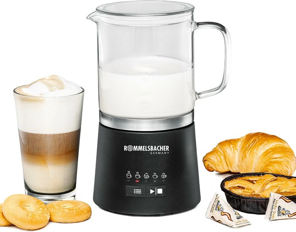 Aparat për shkumë qumështi ROMMELSBACHER MS 625, automatik, 600W, gotë qelqi, zi/inoks