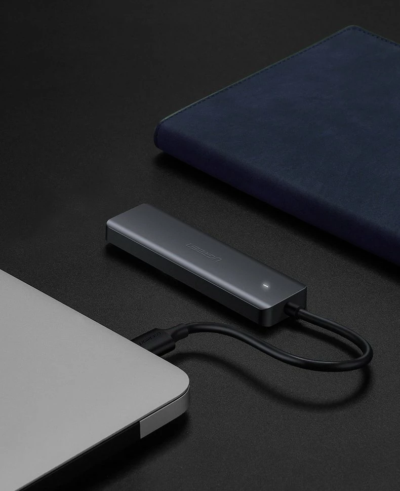 Kasë USB HUB Ugreen CM219 50985, 4x USB 3.2 Gen 1, me port micro USB për rrymë, Gri