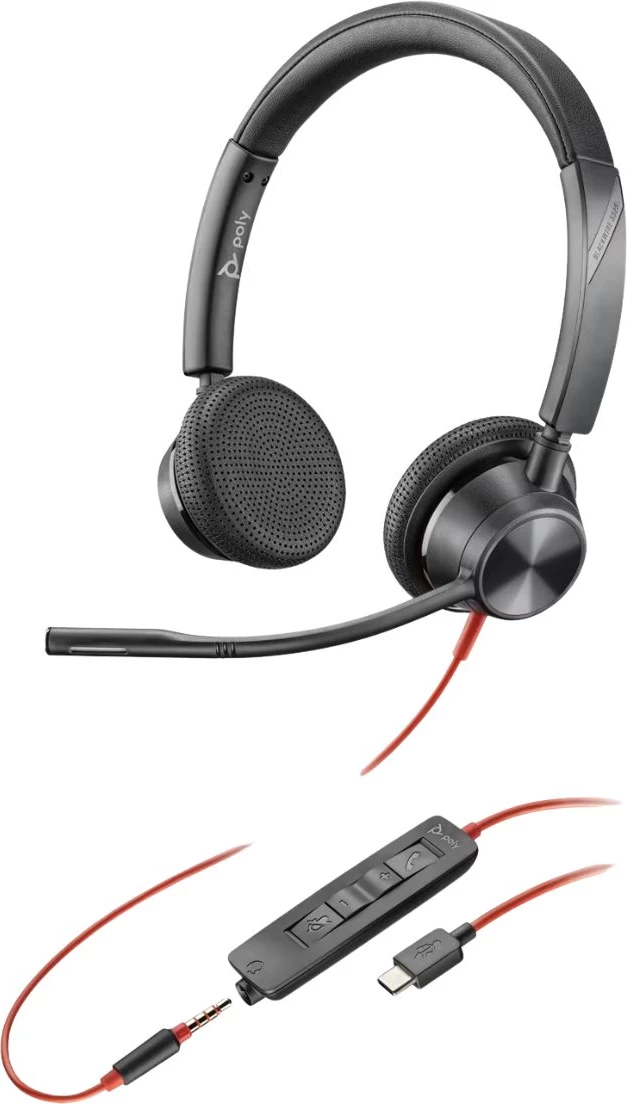 Kufje me mikrofon, Poly Blackwire 3325 (8X221AA), USB-C dhe 3.5 mm, kontroll në kabllo, e zezë