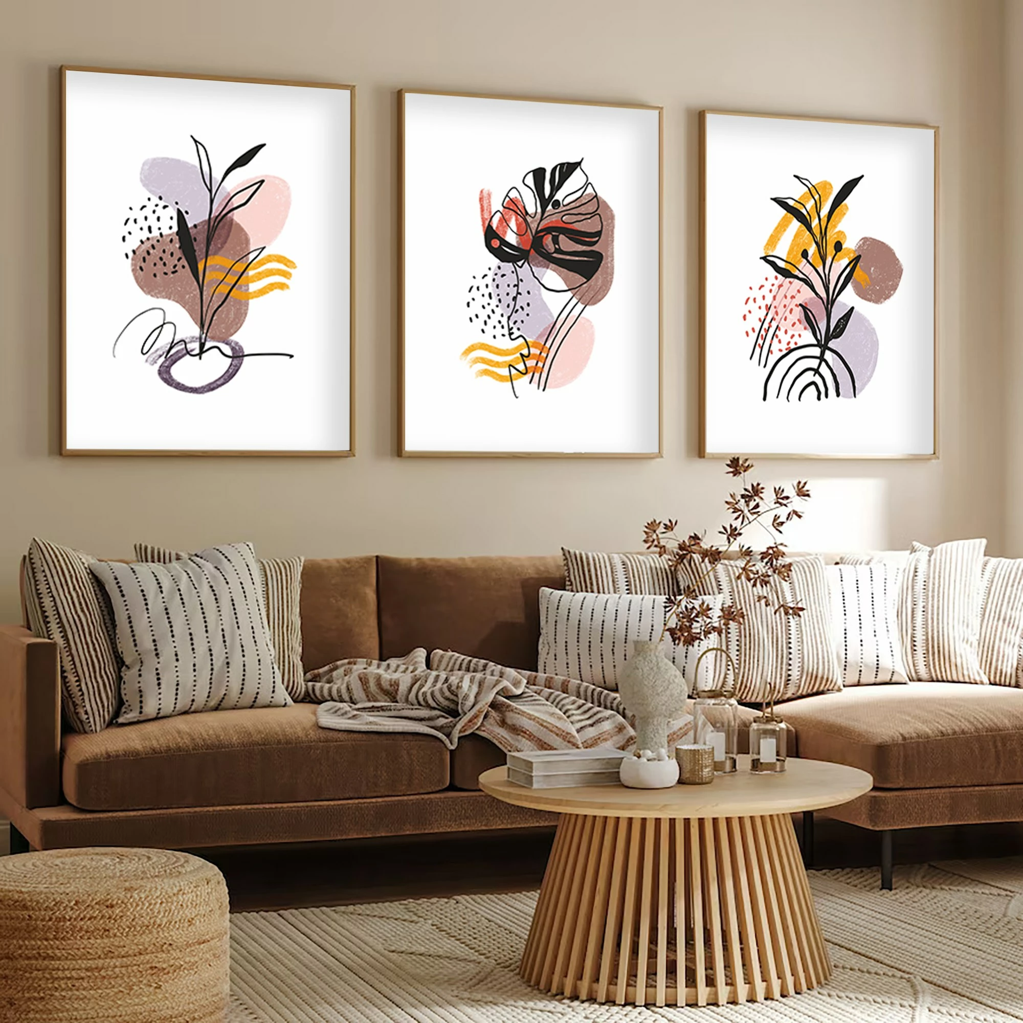 Pikturë dekorative me kornizë MDF (3 copë), Wallity, Huhu227, 50x35 cm