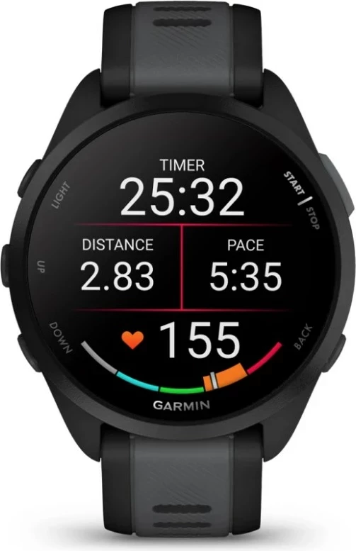 Smartwatch Garmin Forerunner 165, 1.2" AMOLED, GPS, i zi me rrip argjendi
