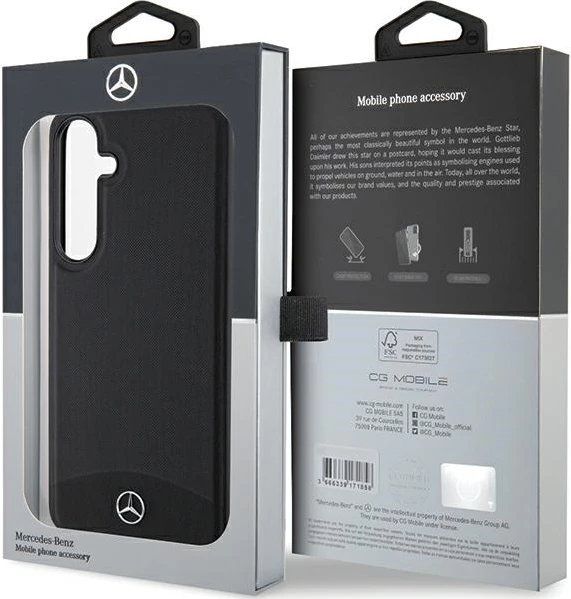 Mbështjellës Mercedes Leather Textured & Plain MagSafe për Samsung Galaxy S24, i zi