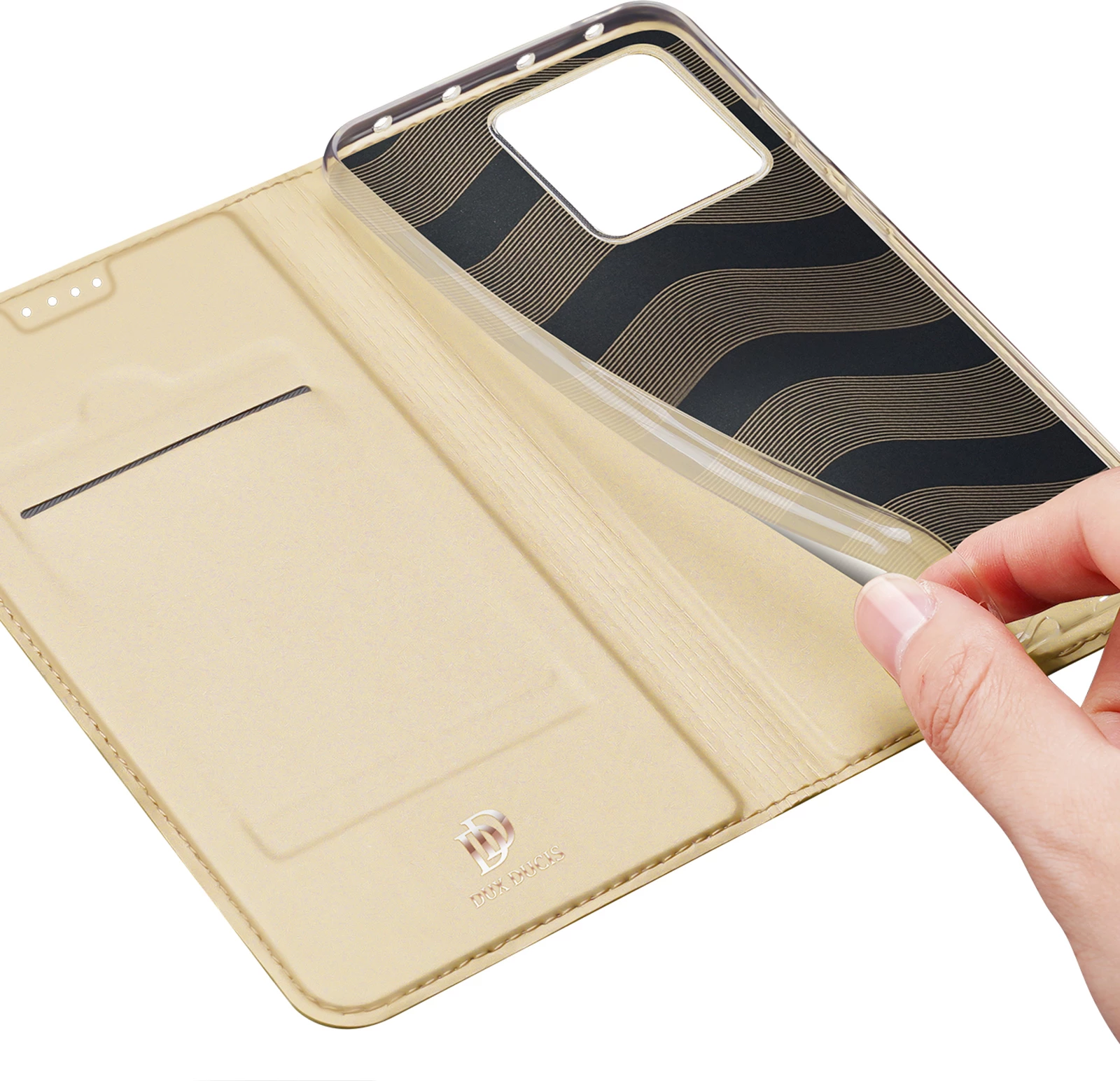 Mbështjellës Dux Ducis Skin Pro për Xiaomi 13, me kapak, xhep për kartelë, funksion stand, ari