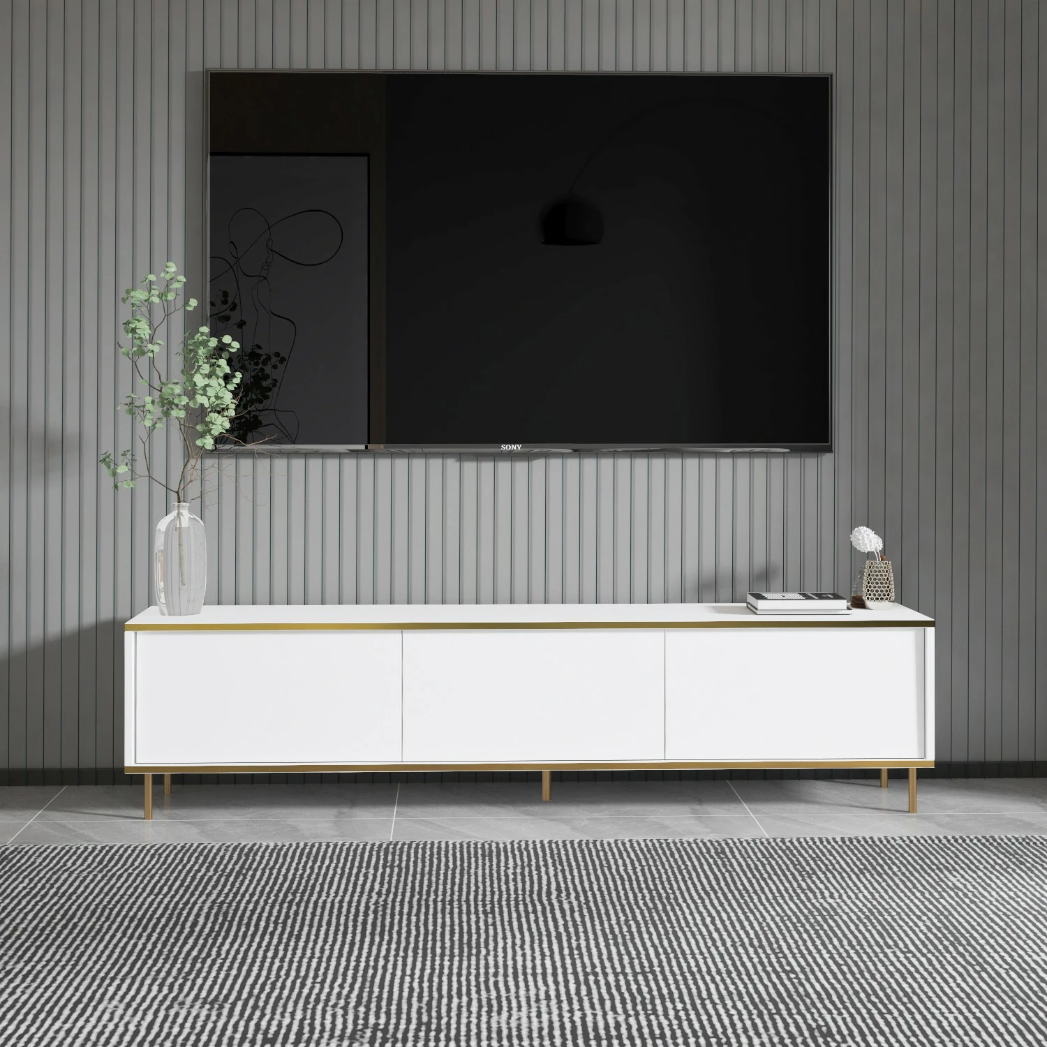 Komodë TV Hanah Home, e bardhë, e artë, Imaj