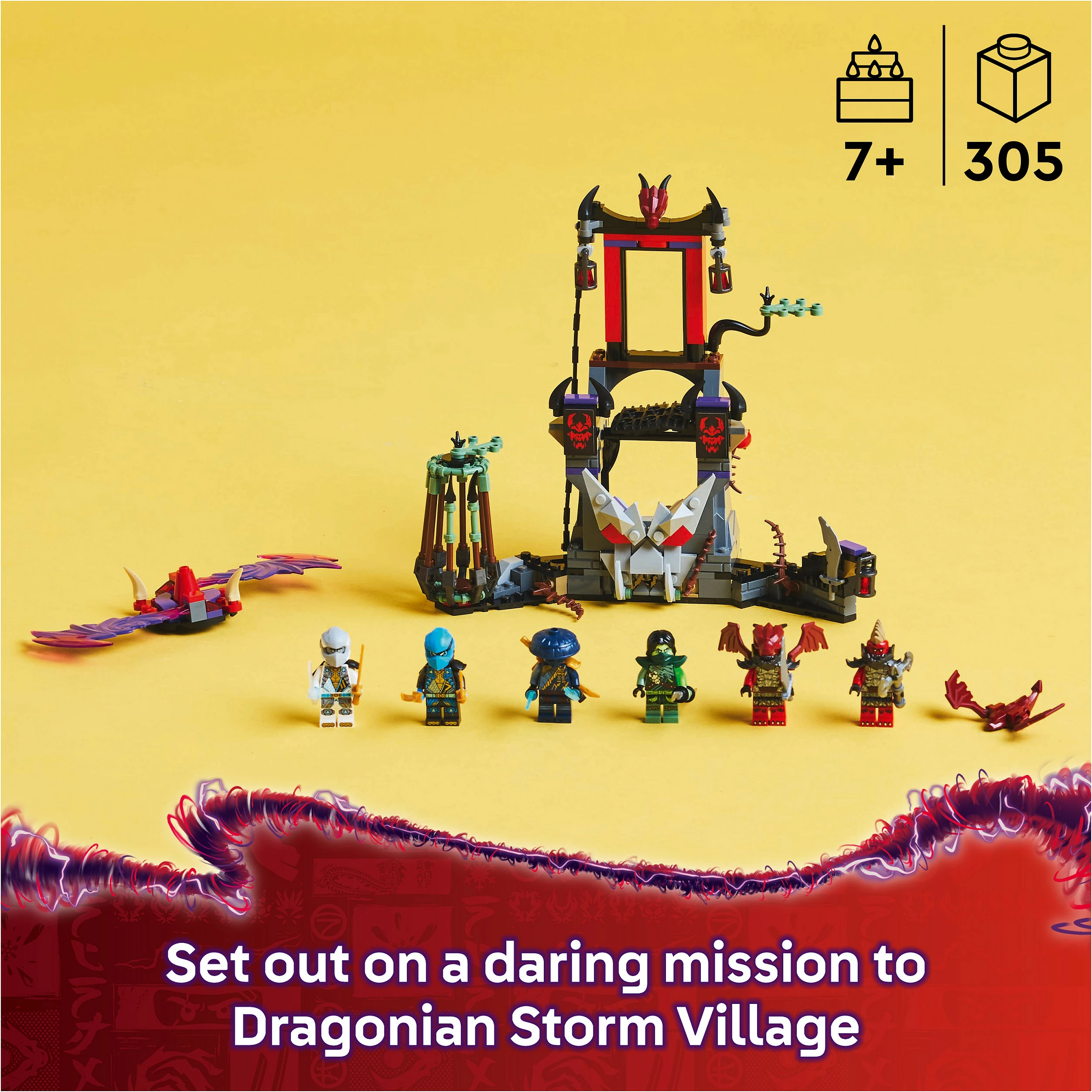 Set ndërtimi LEGO NINJAGO 71841 Dragonian Storm Village, 305 copë, 7+, shumëngjyrësh